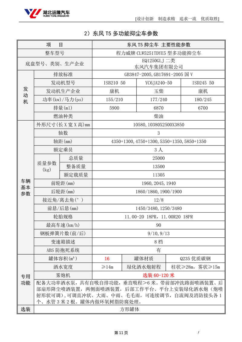 16噸東風(fēng)T5多功能抑塵車資料（圓罐、60-120米霧炮）(圖5)